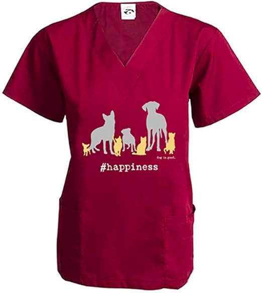 Scrub Top: #Happiness (Wine)