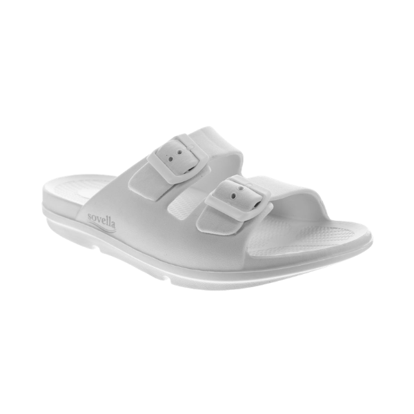 Sovella Buckle Recovery Slide Sandals – White