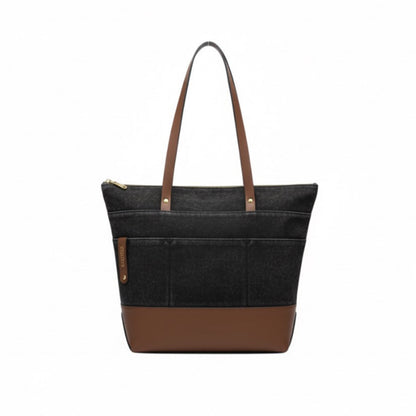 Harriet Washed Canvas & Leather Tote – Black/Brown