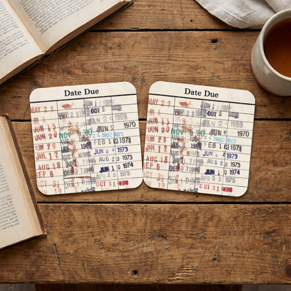 Vintage Library Card Coasters — Set of 2 or 4
