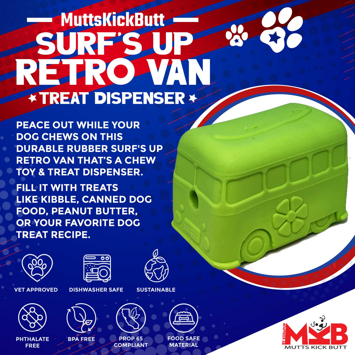 Surf's Up Retro Van Dog Toy - Durable Chew Toy for Large Dogs | USA Made