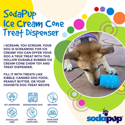 Ice Cream Cone Rubber Dog Chew Toy for Power Chewers | USA Made | SodaPup