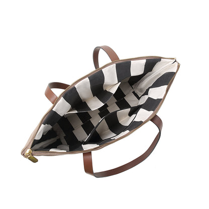 Harriet Washed Canvas & Leather Tote – Black/Brown