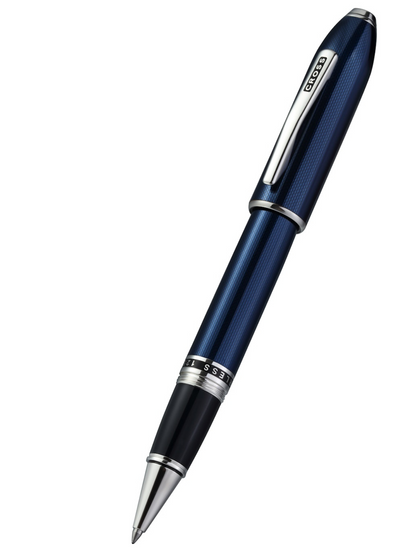 Peerless™ Polished Translucent Cobalt Blue Engraved Diamond Pattern with Polished Chrome Appointments and Swarovski Crystal Rollerball Pen