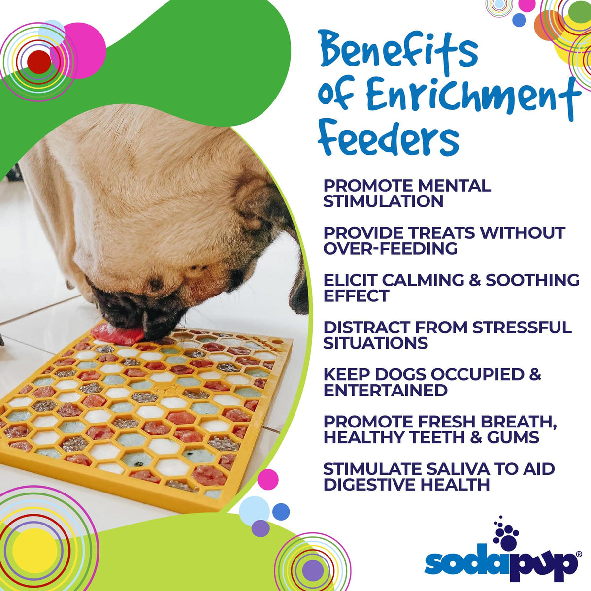 Honeycomb eMat - Enrichment Lick Mat for Dogs and Cats | eMat Enrichment Toy for Anxiety Relief | SodaPup