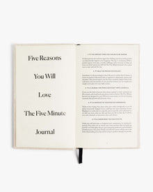 Open journal spread with visible Five Reasons You Will Love The Five Minute Journal text.