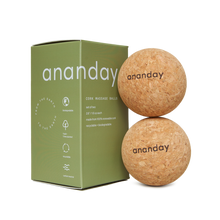 Ananday cork massage ball set with green box and two cork balls.