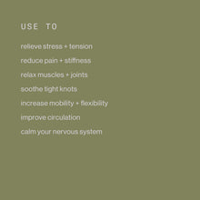 Olive graphic with visible text listing massage-ball use statements.