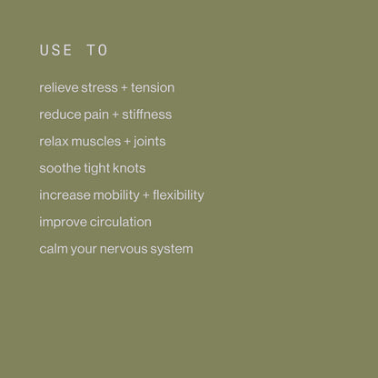 Olive graphic with visible text listing massage-ball use statements.