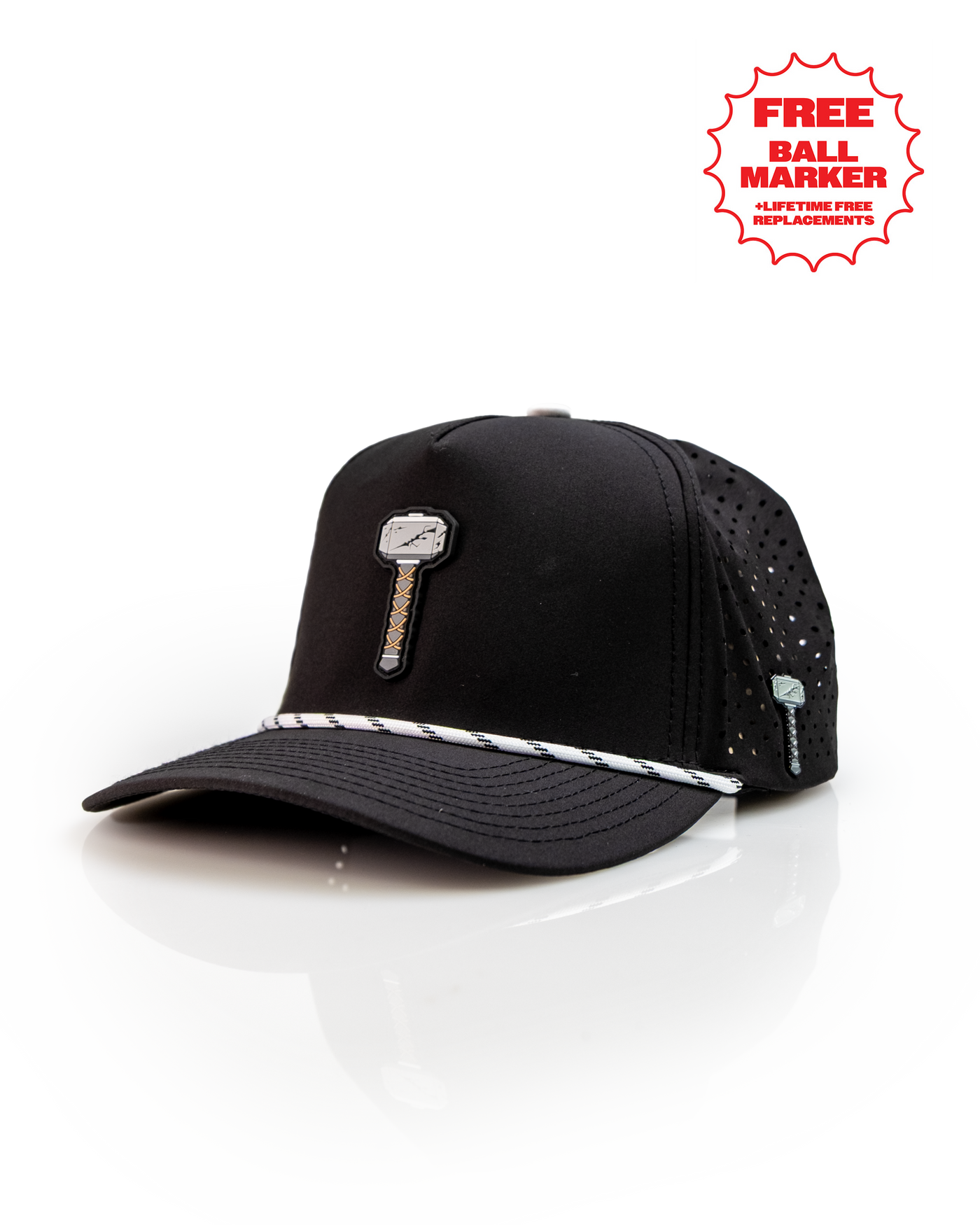 Thor's Hammer Black - Perforated Rope Hat, product image 1