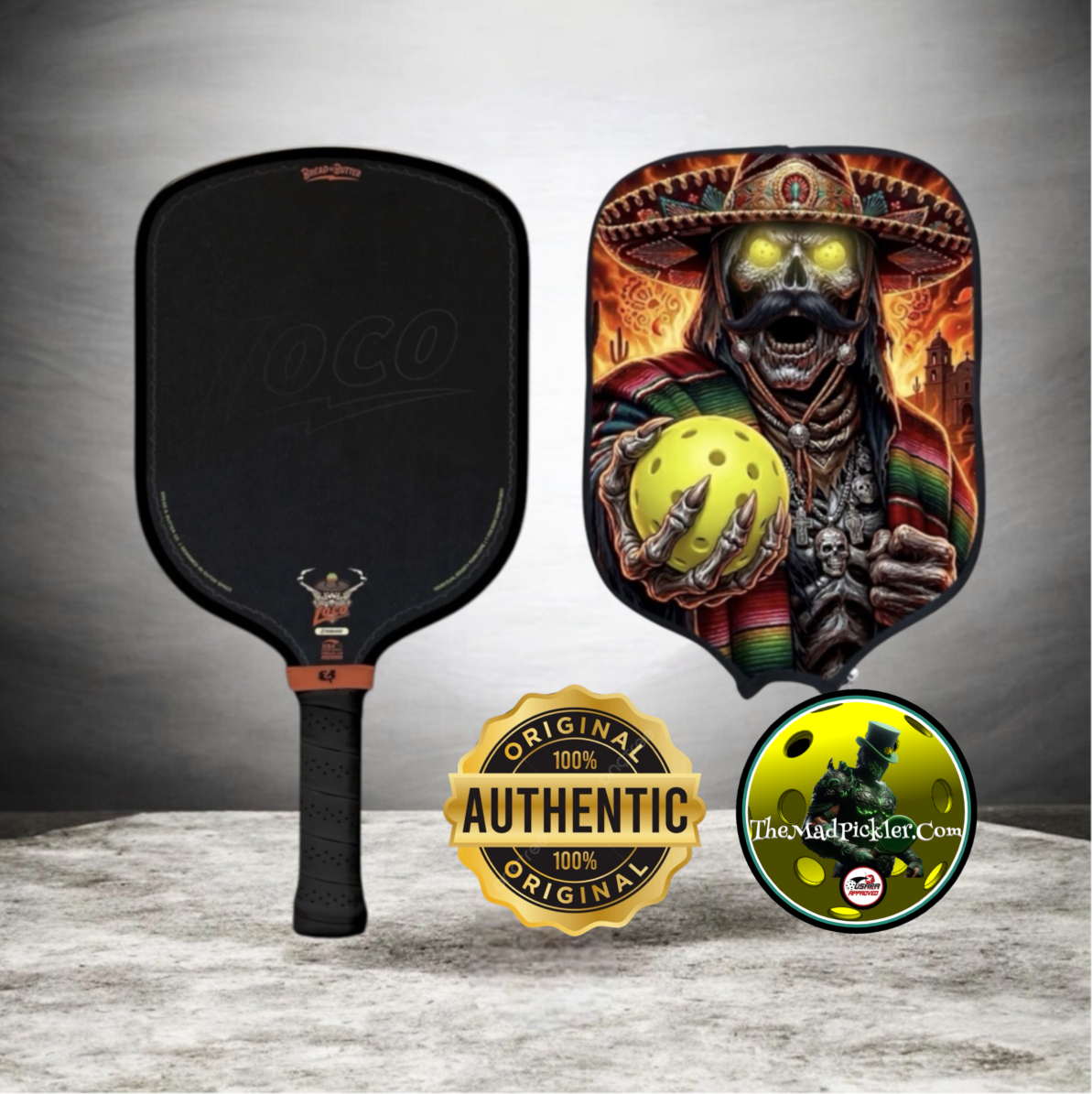 Bread & Butter LOCO Black Standard Pickleball Paddle & Mad Pickler Cover pickleball accessory, supplier image 1