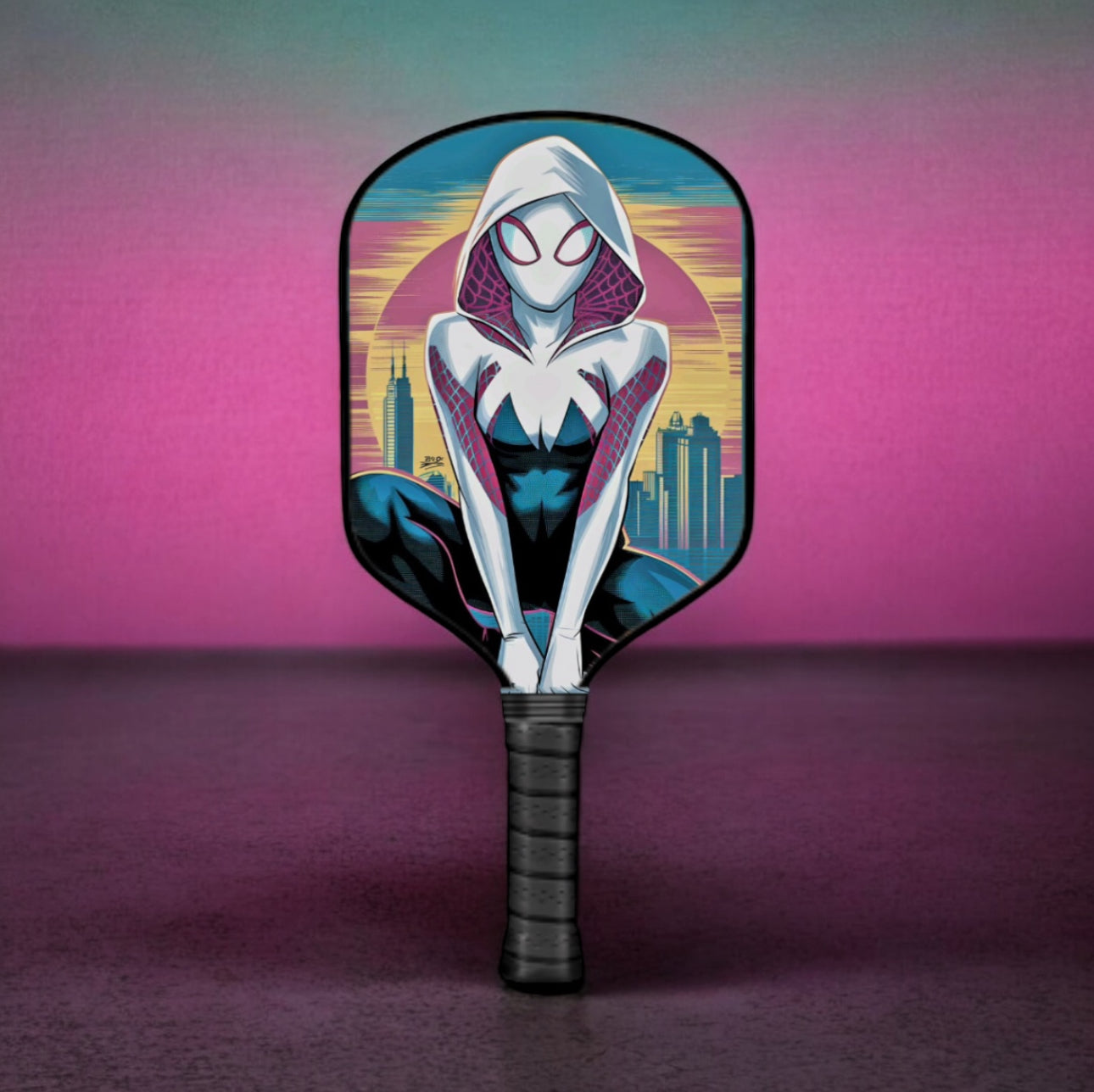 Ghost Spider Retro Skyscraper - Pickleball Paddle pickleball paddle design, product view 1
