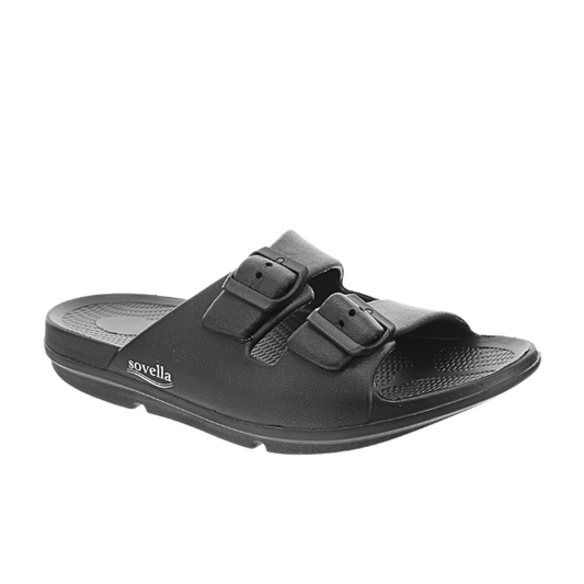Sovella Buckle Recovery Slide Sandals – Black