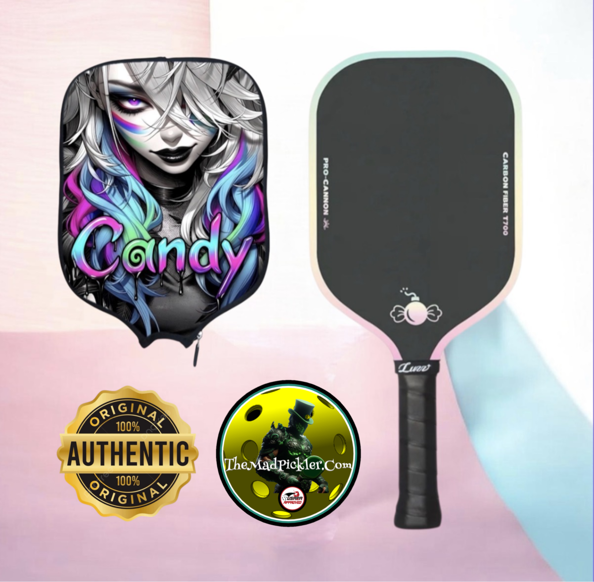 Luzz Candy Cannon Mad Pickler Edition Pickleball Paddle & Cover pickleball accessory, supplier image 1