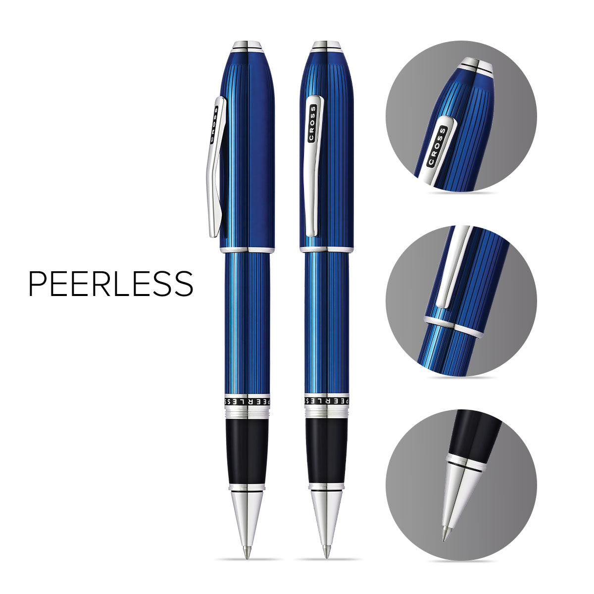 Peerless™ Polished Translucent Cobalt Blue Engraved Diamond Pattern with Polished Chrome Appointments and Swarovski Crystal Rollerball Pen