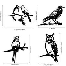 Dimension graphic showing four bird silhouette decorations.