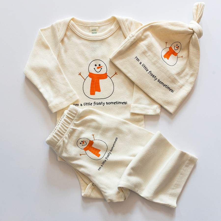 I'm a Little Frosty Snowman Long-Sleeve Romper, Pants & Hat Gift Set