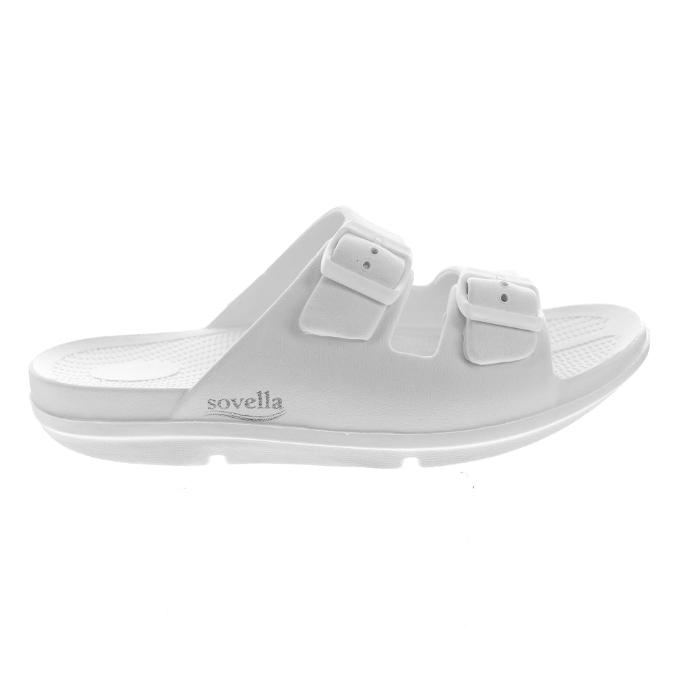 Sovella Buckle Recovery Slide Sandals – White