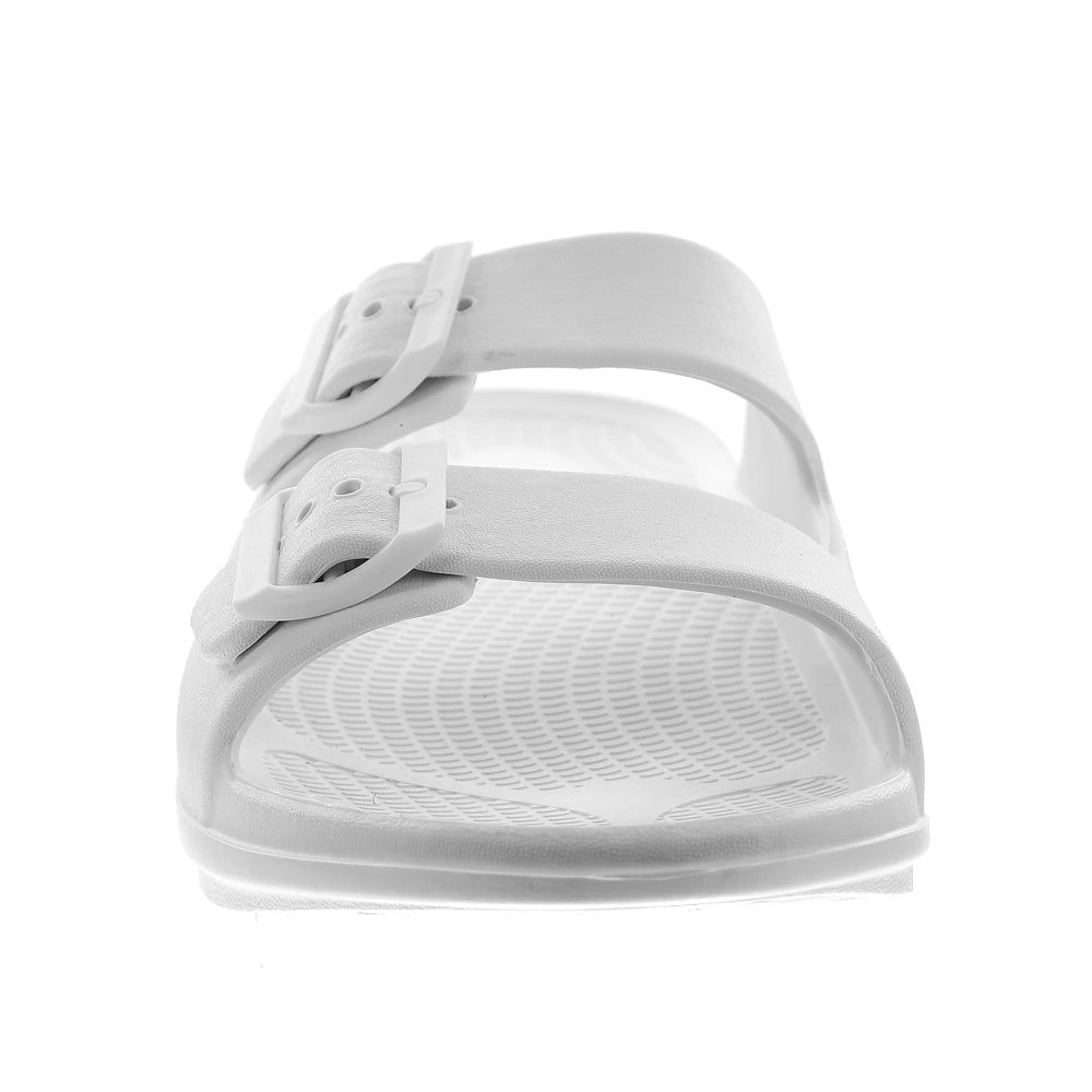 Sovella Buckle Recovery Slide Sandals – White
