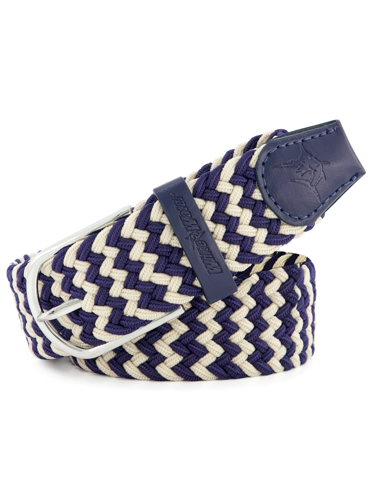 Navy and white braided belt