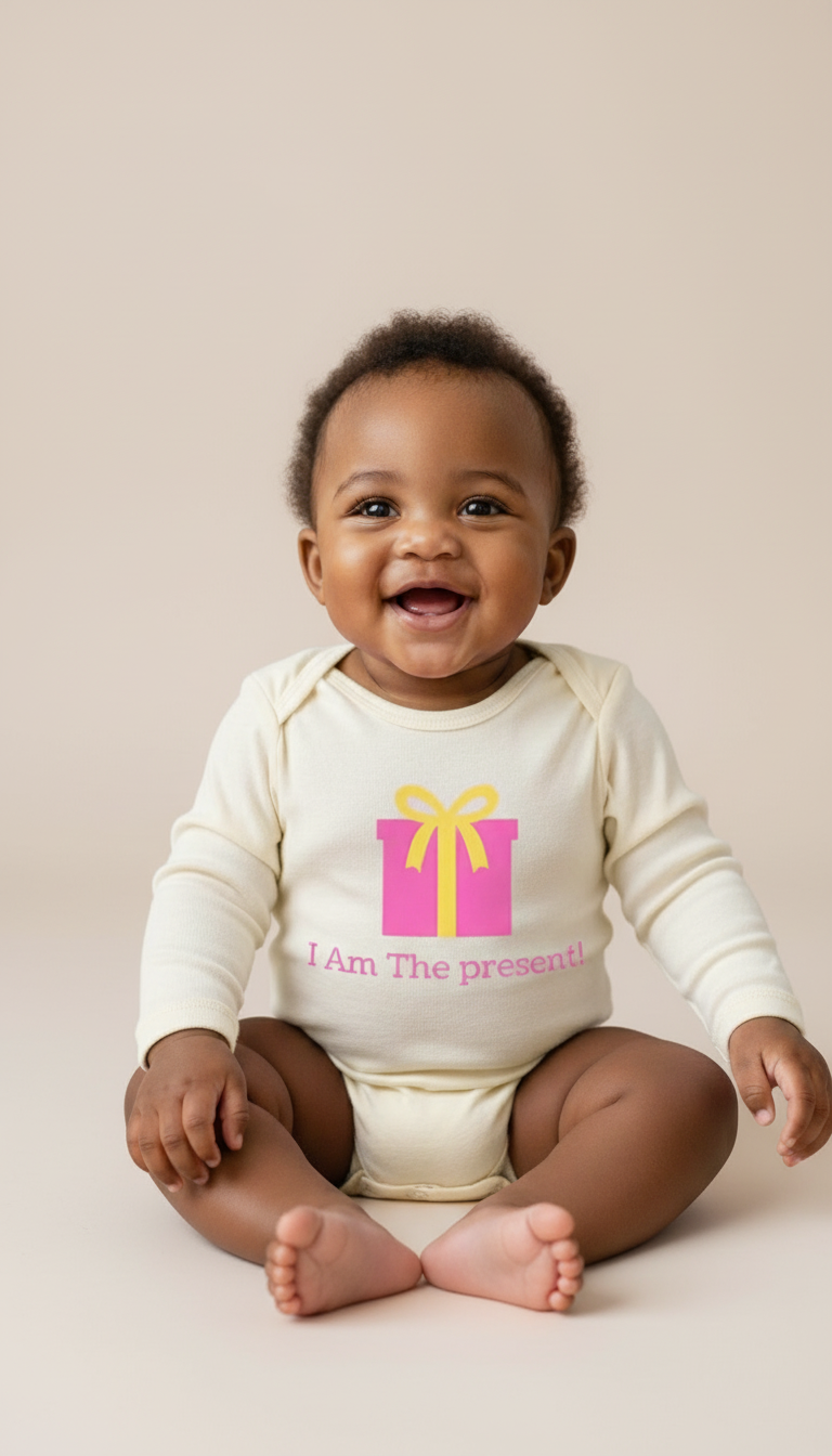 Pink I Am the Present Long-Sleeve Baby Romper