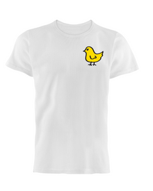 Natural cotton Local Chick T-shirt with a small yellow chick design shown flat