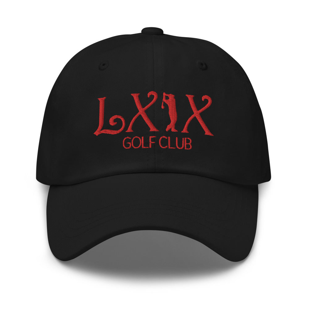 Curve Logo Dad Hat - Red Logo by LXIX GOLF CLUB