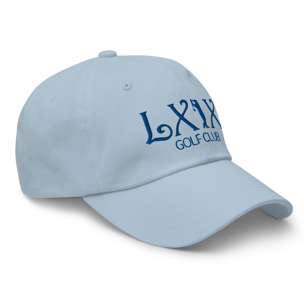 Curve Logo Dad Hat - Blue Logo by LXIX GOLF CLUB — view 20