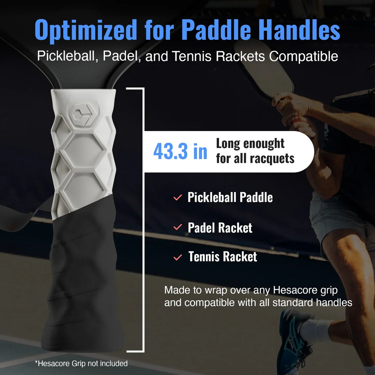 Hesacore Hesatac Pickleball Paddle Overgrip – Black pickleball accessory, supplier image 2