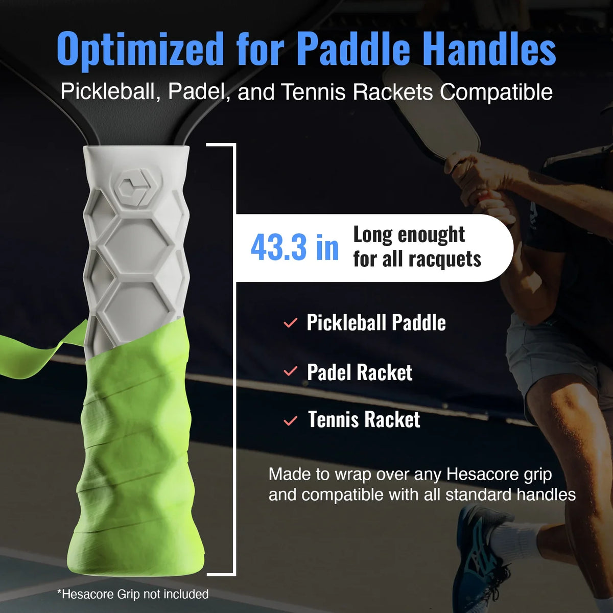 Hesacore Hesatac Pickleball Paddle Overgrip – Neon Green pickleball accessory, supplier image 2
