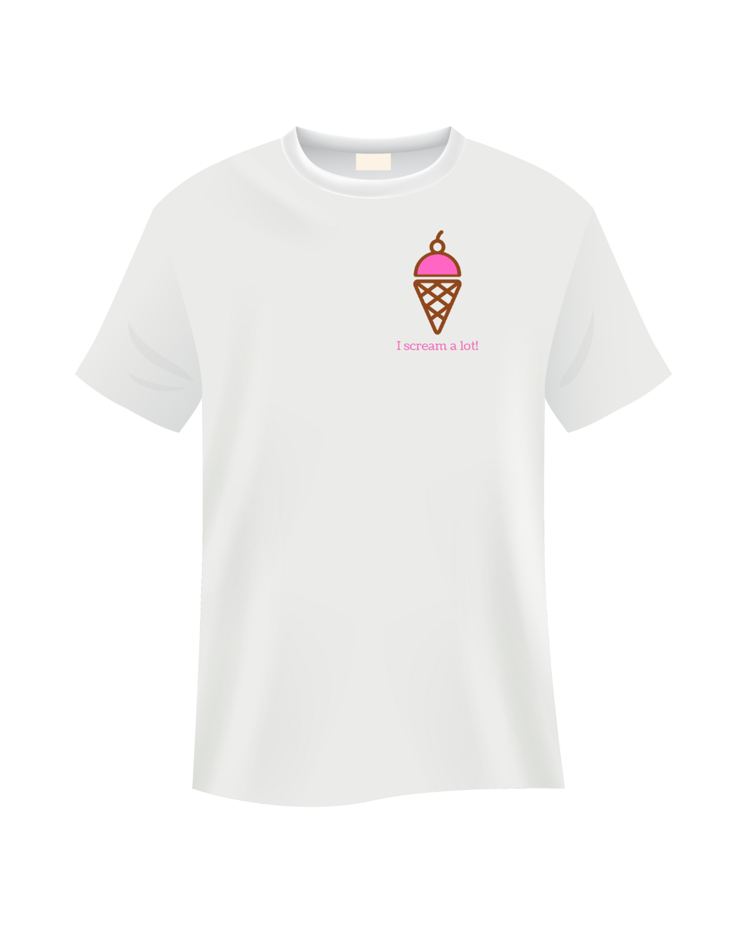 Natural cotton I Scream a Lot T-shirt with a small ice cream cone design shown flat