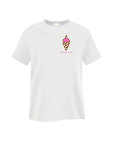 Natural cotton I Scream a Lot T-shirt with a small ice cream cone design shown flat