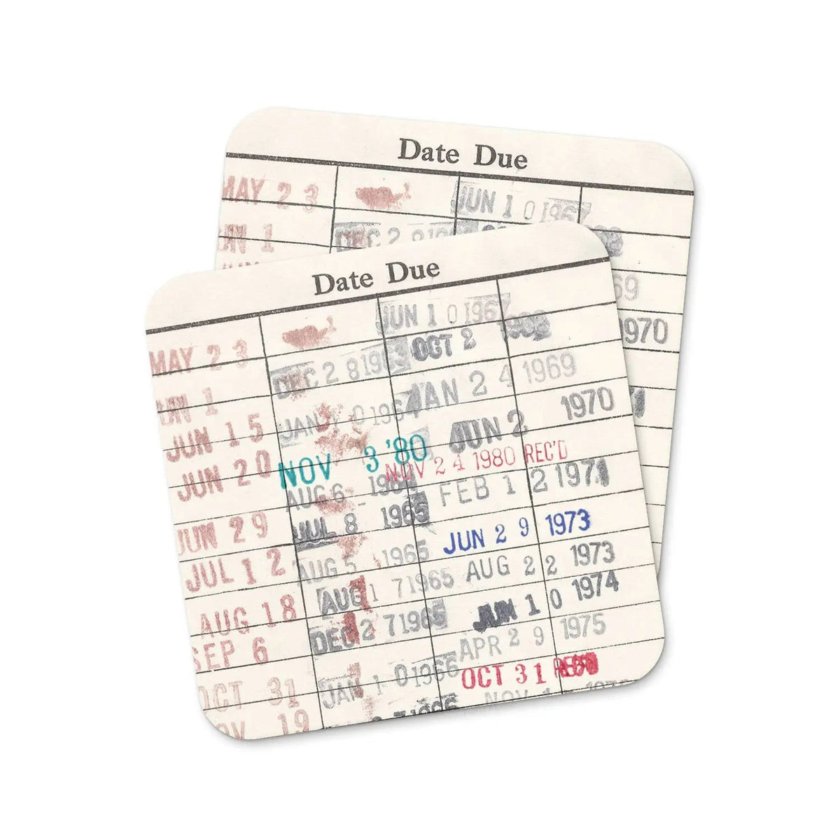 Vintage Library Card Coasters — Set of 2 or 4