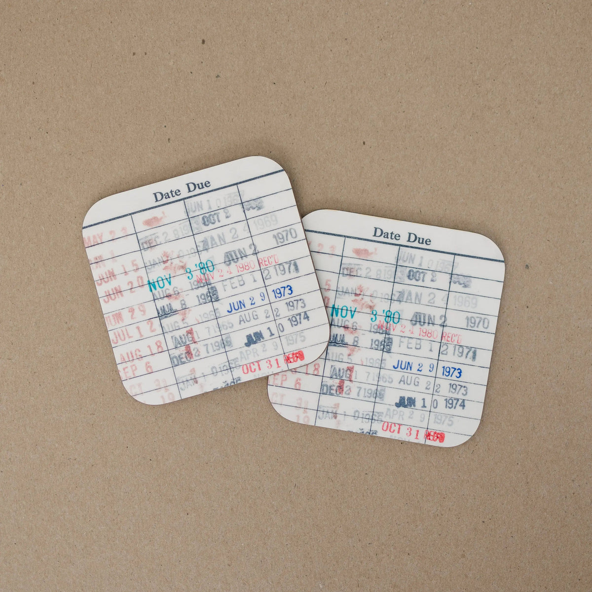 Vintage Library Card Coasters — Set of 2 or 4