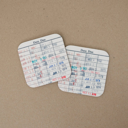 Vintage Library Card Coasters — Set of 2 or 4