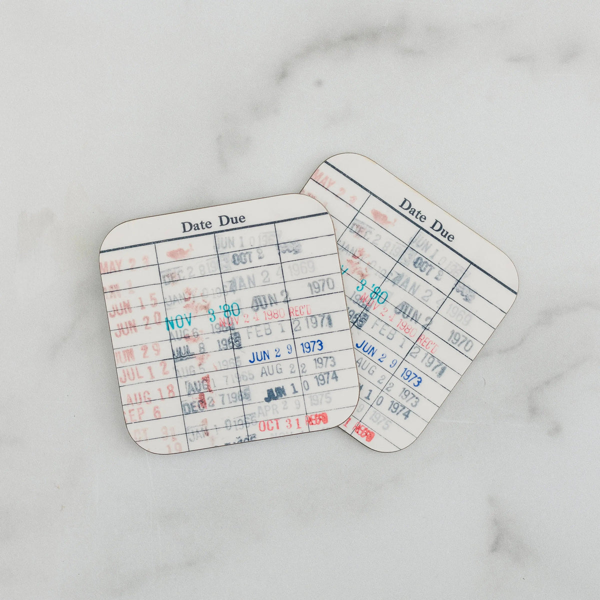 Vintage Library Card Coasters — Set of 2 or 4