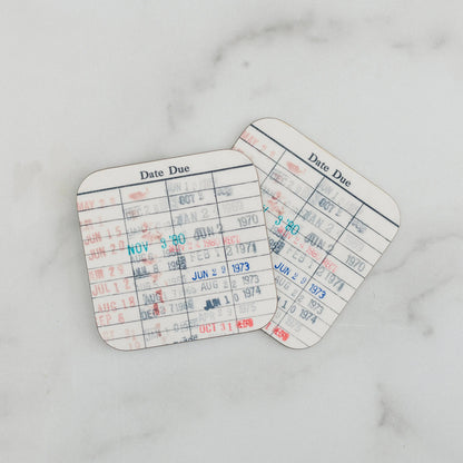 Vintage Library Card Coasters — Set of 2 or 4