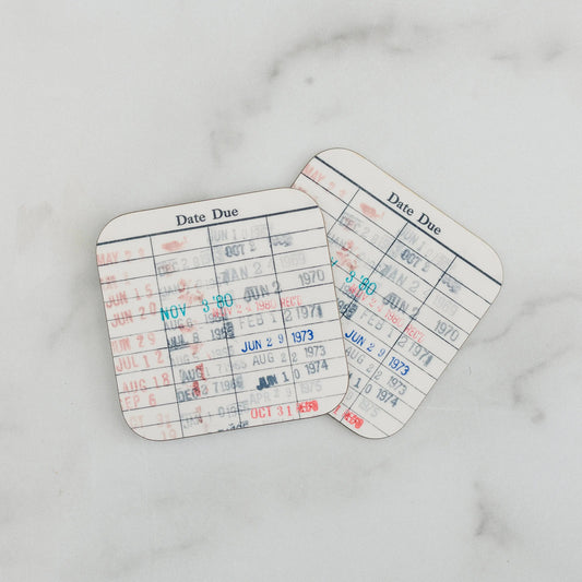 Vintage Library Card Coasters — Set of 2 or 4