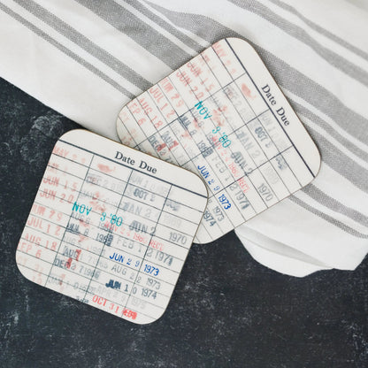 Vintage Library Card Coasters — Set of 2 or 4