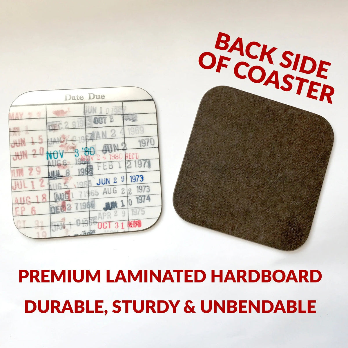 Vintage Library Card Coasters — Set of 2 or 4
