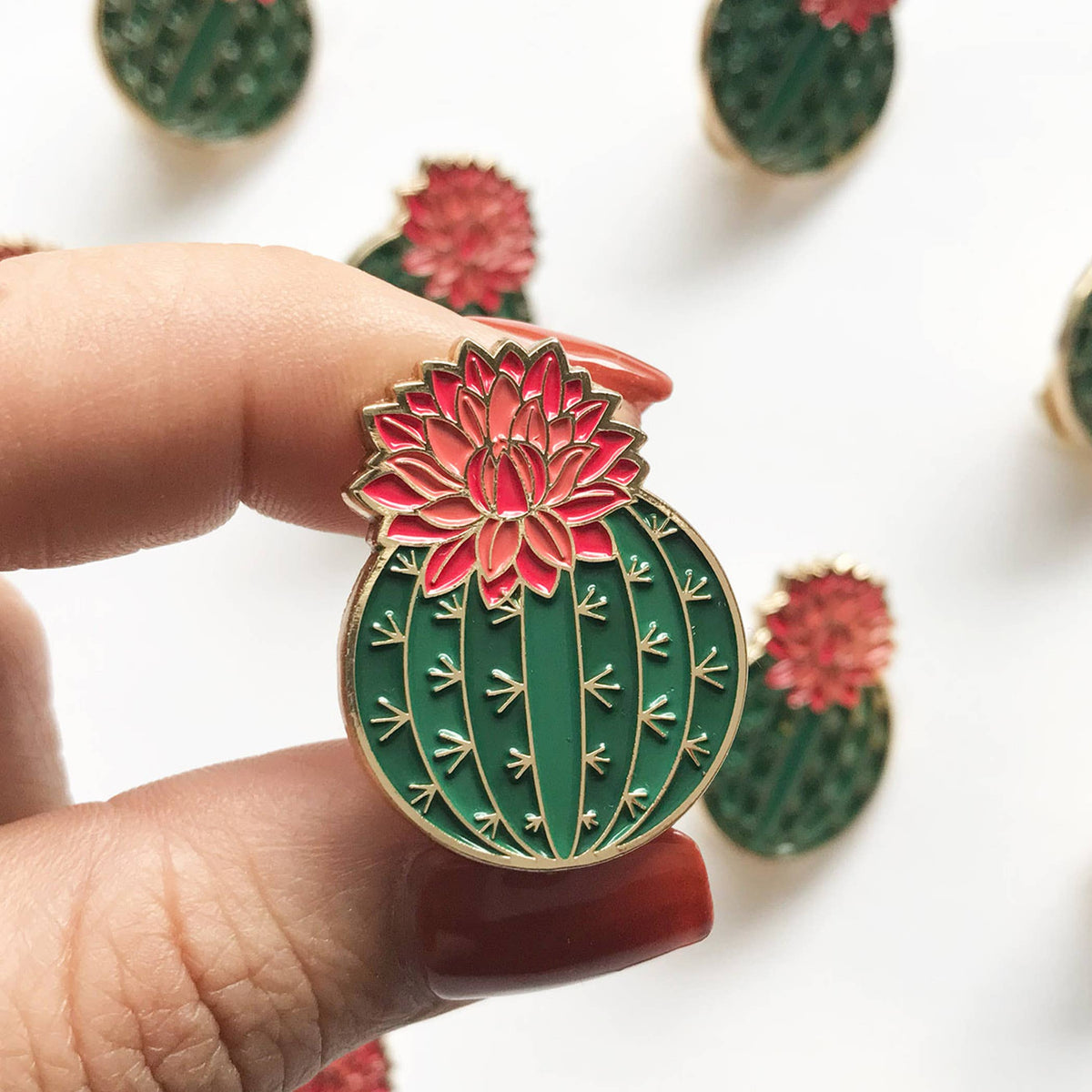 Julia Blooming Cactus enamel lapel pin with pink flower