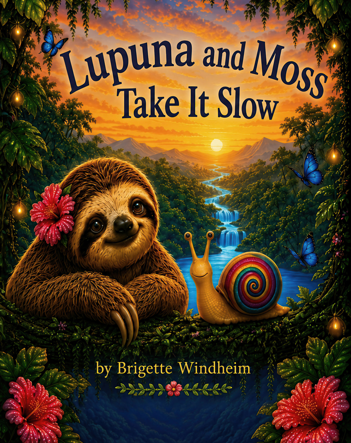 Cover of Lupuna and Moss Take It Slow by Brigette Windheim, featuring Lupuna and Moss in the rainforest