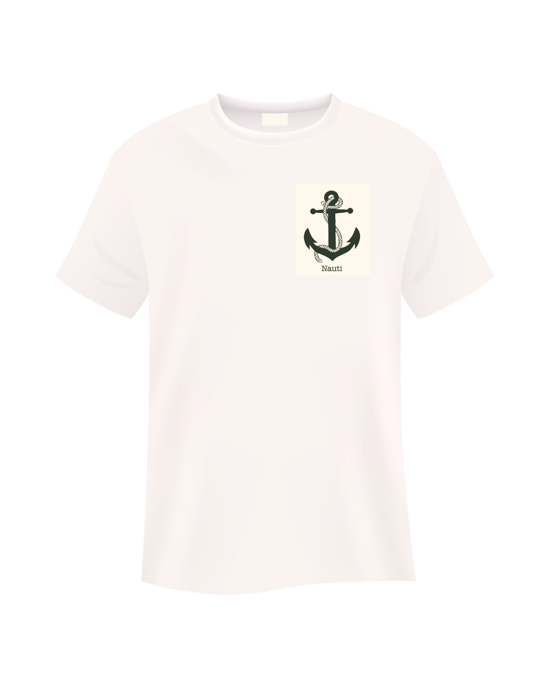 Natural cotton Nantucket anchor T-shirt with a small navy anchor design shown flat