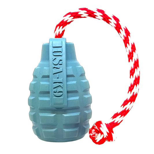 USA-K9 Grenade Shaped Rubber Dog Toy - Chew, Treat Dispenser & Tug Toy | USA