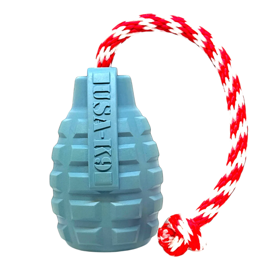 USA-K9 Grenade Shaped Rubber Dog Toy - Chew, Treat Dispenser & Tug Toy | USA