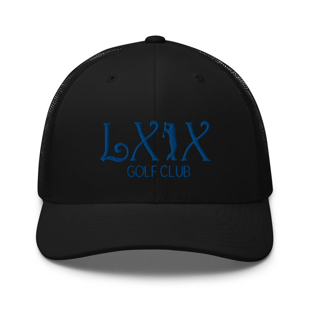 Curve Logo Trucker Cap - Blue Logo by LXIX GOLF CLUB — view 2