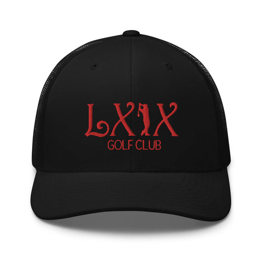 Curve Logo Trucker Cap - Red Logo by LXIX GOLF CLUB