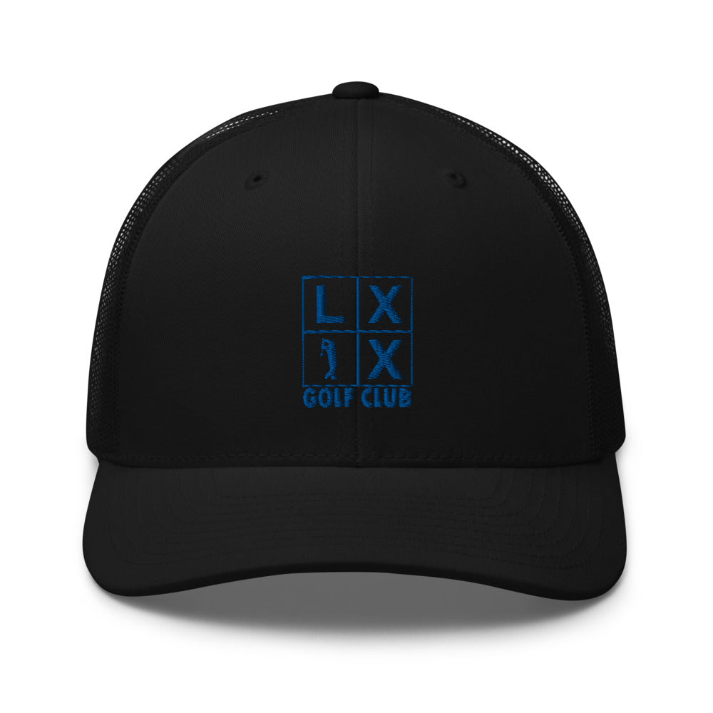Four Box Logo Trucker Cap - Blue Logo by LXIX GOLF CLUB