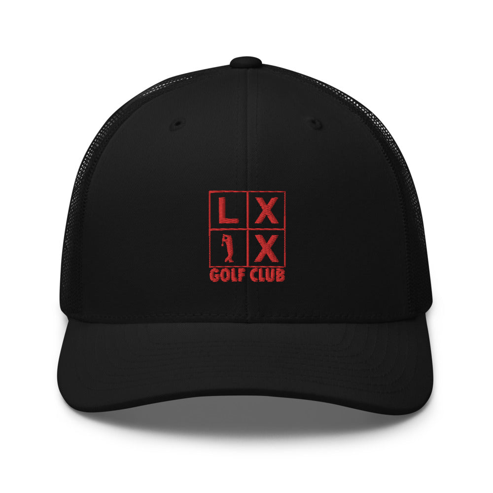 Four Box Logo Trucker Cap - Red Logo by LXIX GOLF CLUB