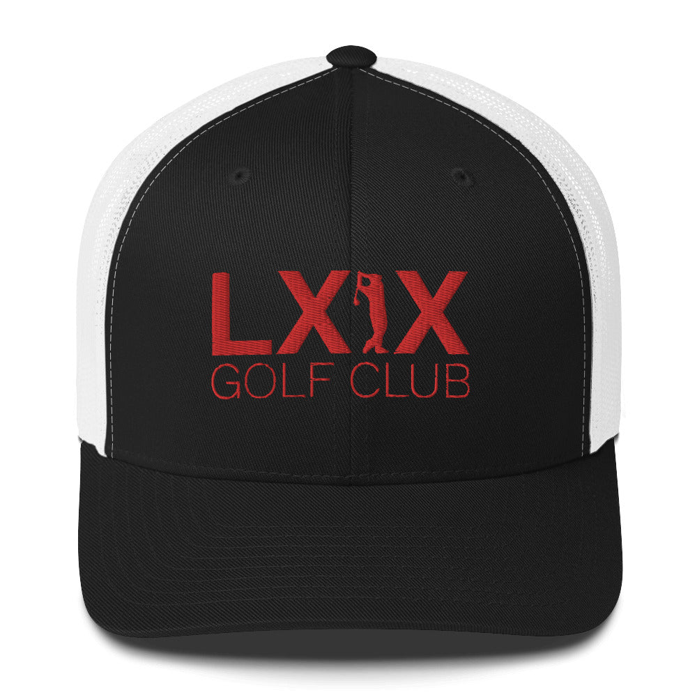 Swinger Logo Trucker Cap - Red Logo by LXIX GOLF CLUB — view 2